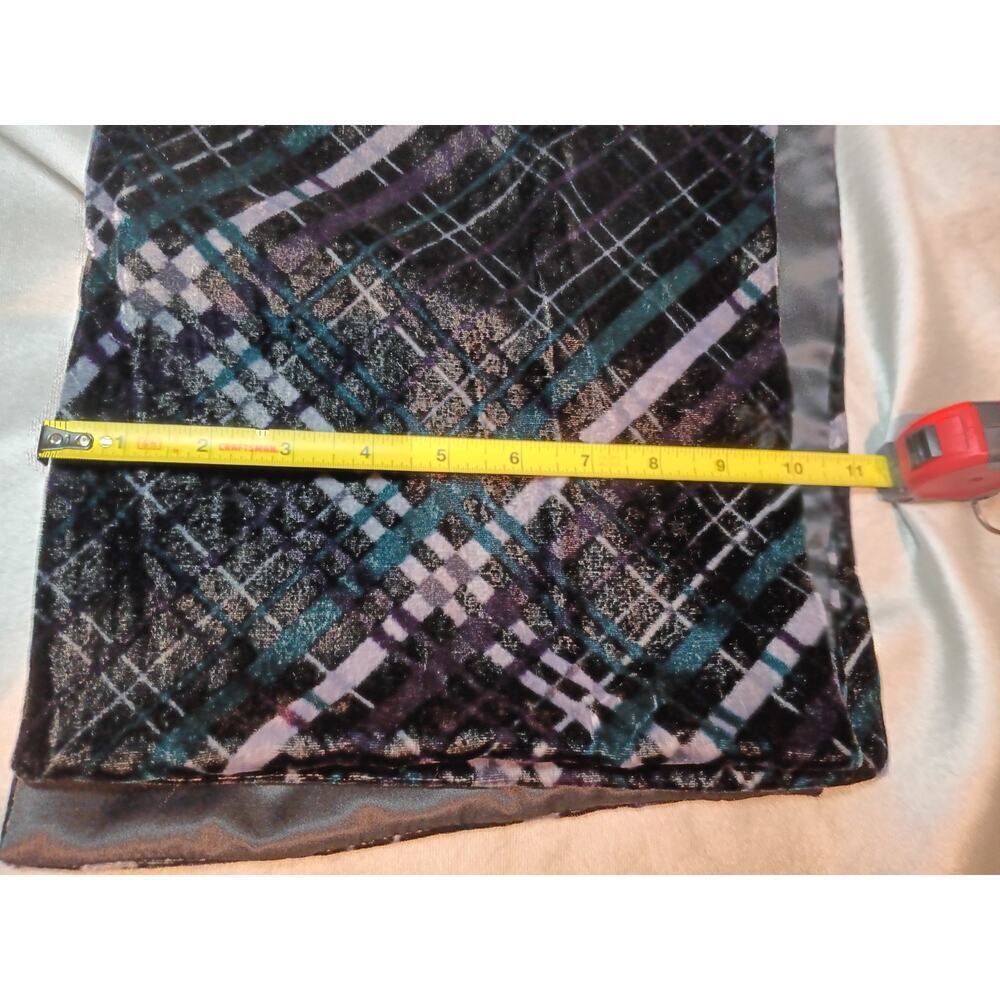Vintage Elaine Gold Scarf Black Purple Teal Rayon Silk Blend Geometric Wrap 4' - Picture 4 of 6